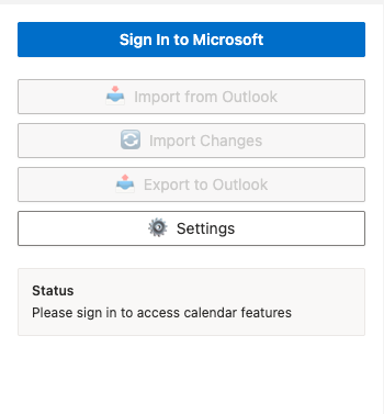Screenshot of Excelendar setup